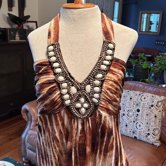 Roulette Animal Stripe Full Length Halter Dress - Picture 2 of 4